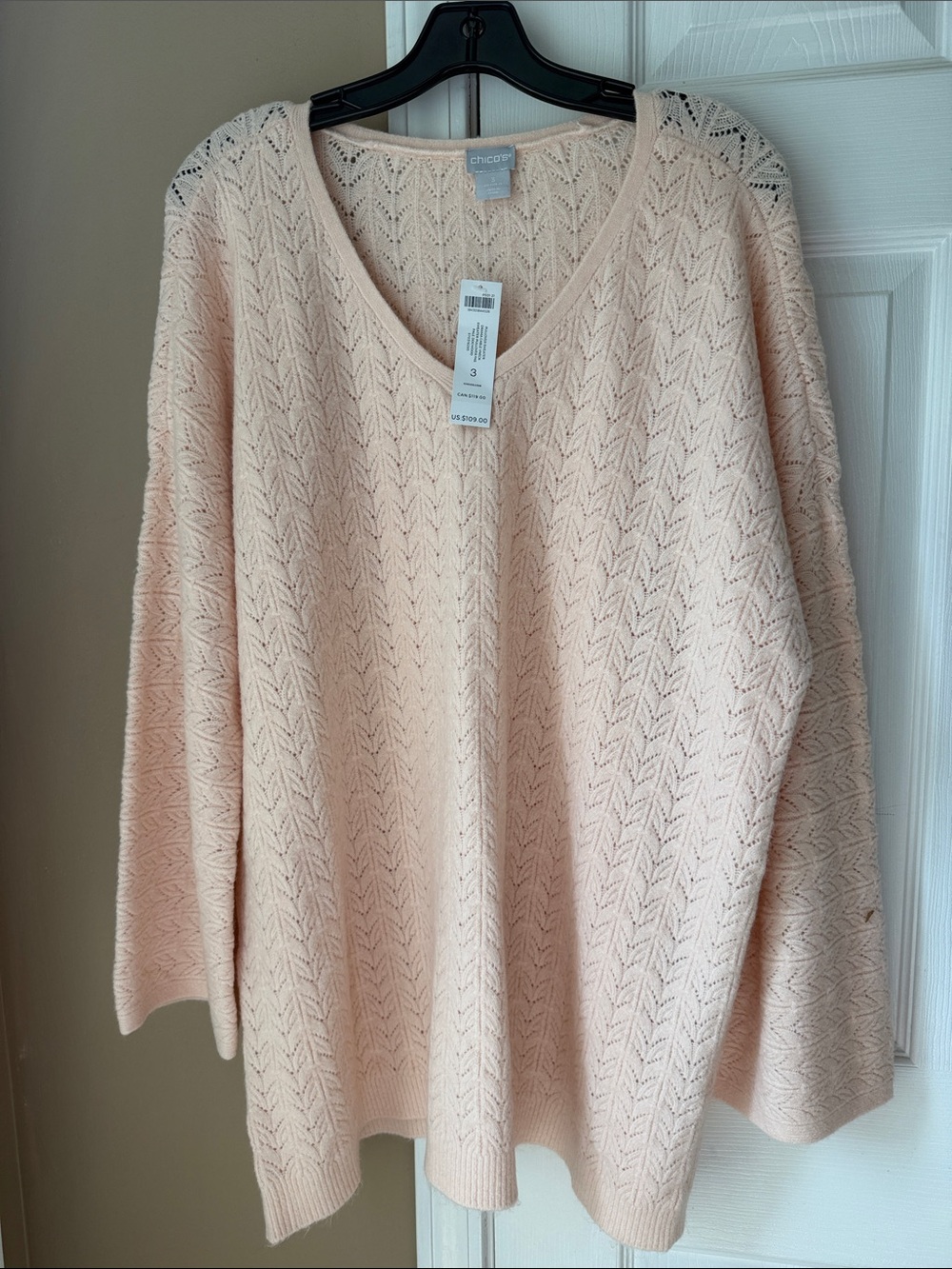 Chico's Soft Peach Open-Knit V-Neck Sweater